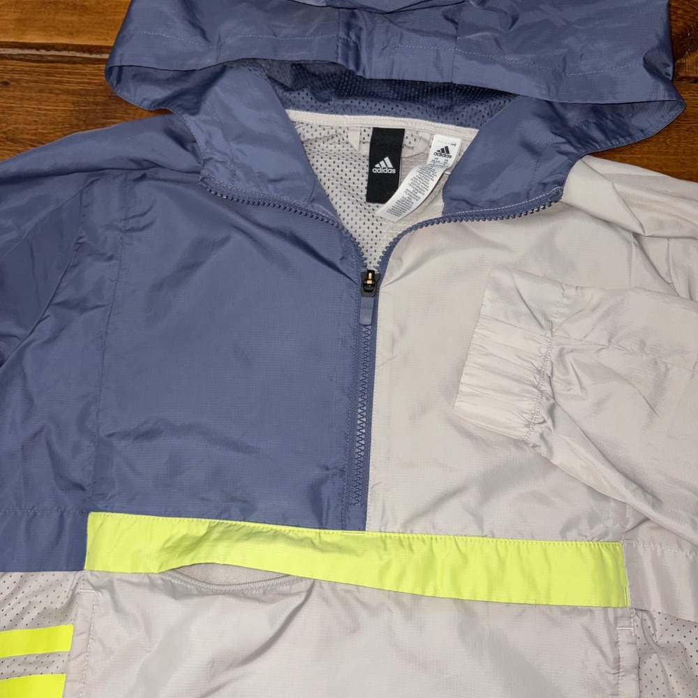 Adidas Windbreaker Anorak Women XS Multicolor Colorblock 1/4‎ Zip Hooded Jacket